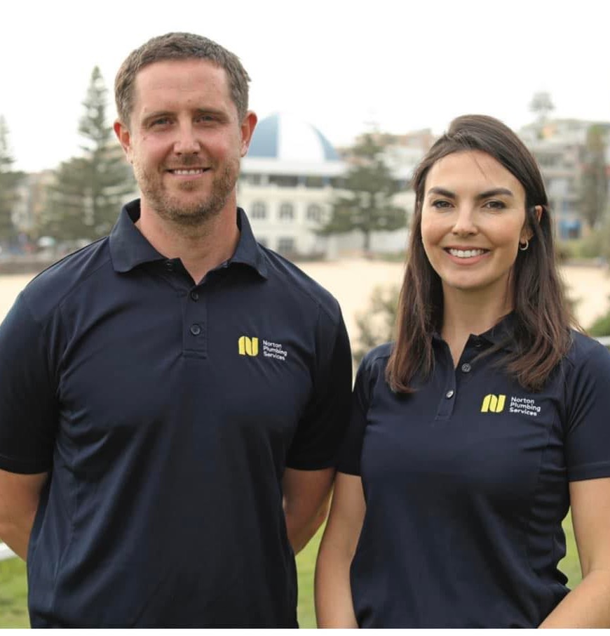 Adam and Rebecca, owners of Norton Plumbing, at Coogee Beach
